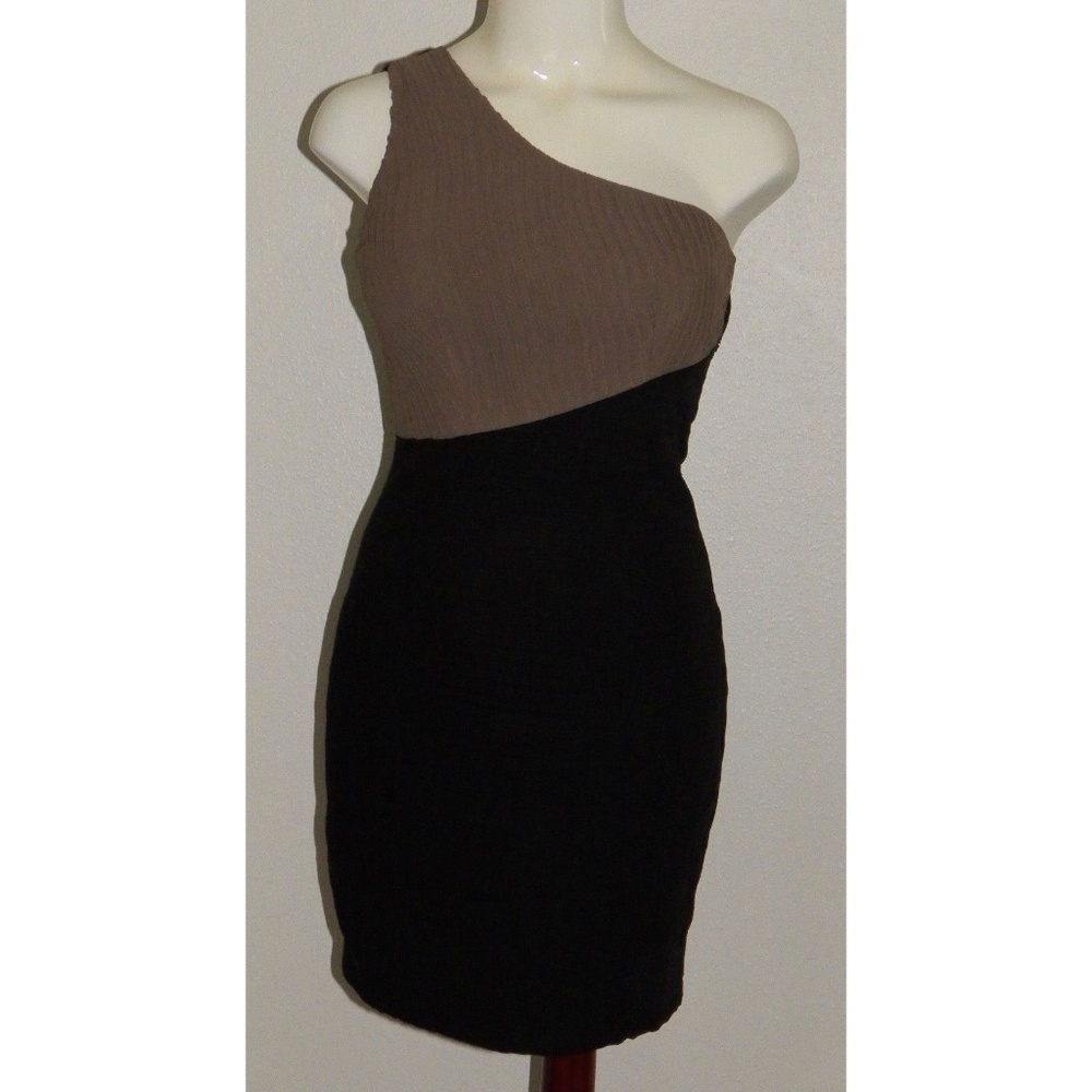 NWT Ark & Co One Shoulder Dress Brown Black Size Small Padded Bust Club Prom